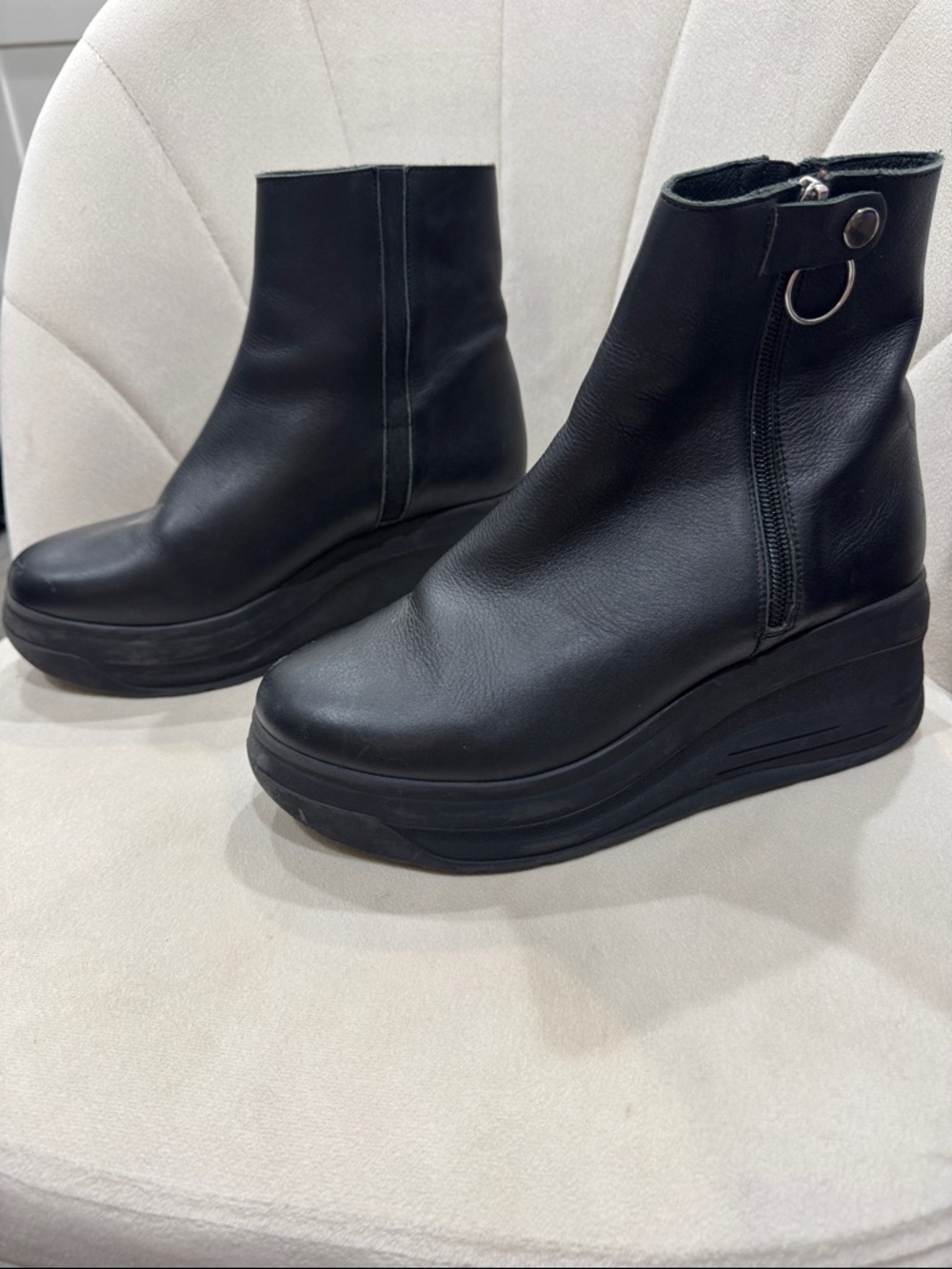 Black Platform Wedge Ankle Boots - Women